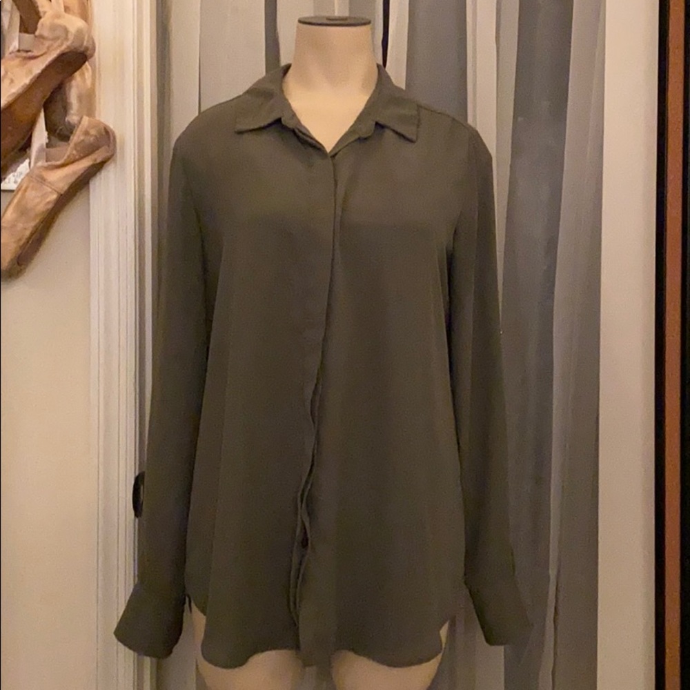 Sheer Polyester Collared Button-Up